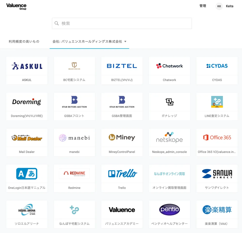 ValuenceHD OneLogin画面