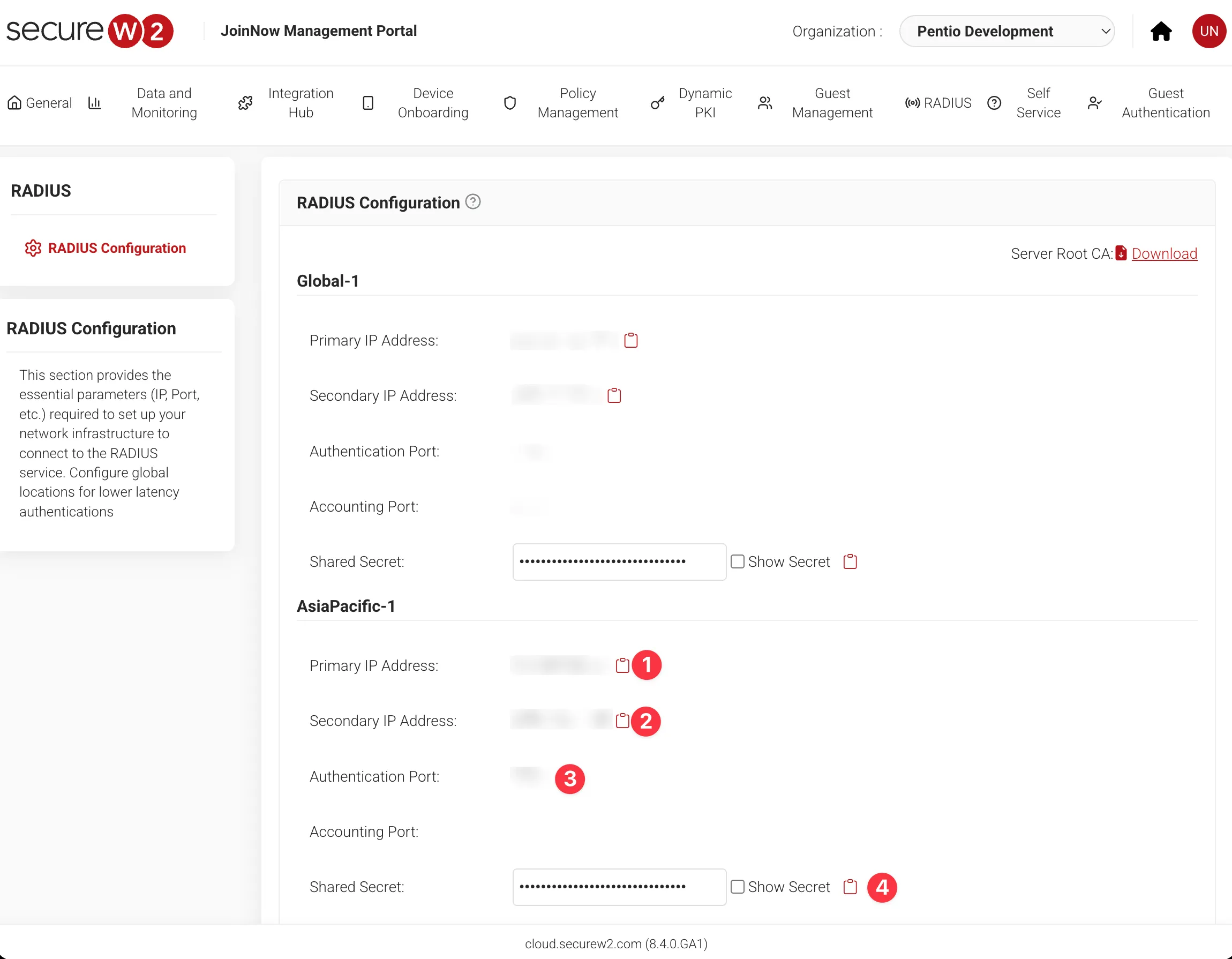 SecureW2のRADIUS Configuration画面